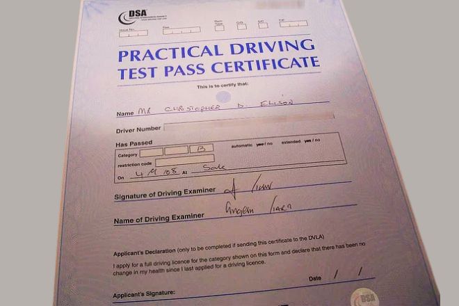 theory test pass certificate
